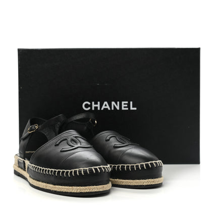 Chanel Lambskin Cap Toe CC Espadrilles Sandals 38 Black 10 of 10