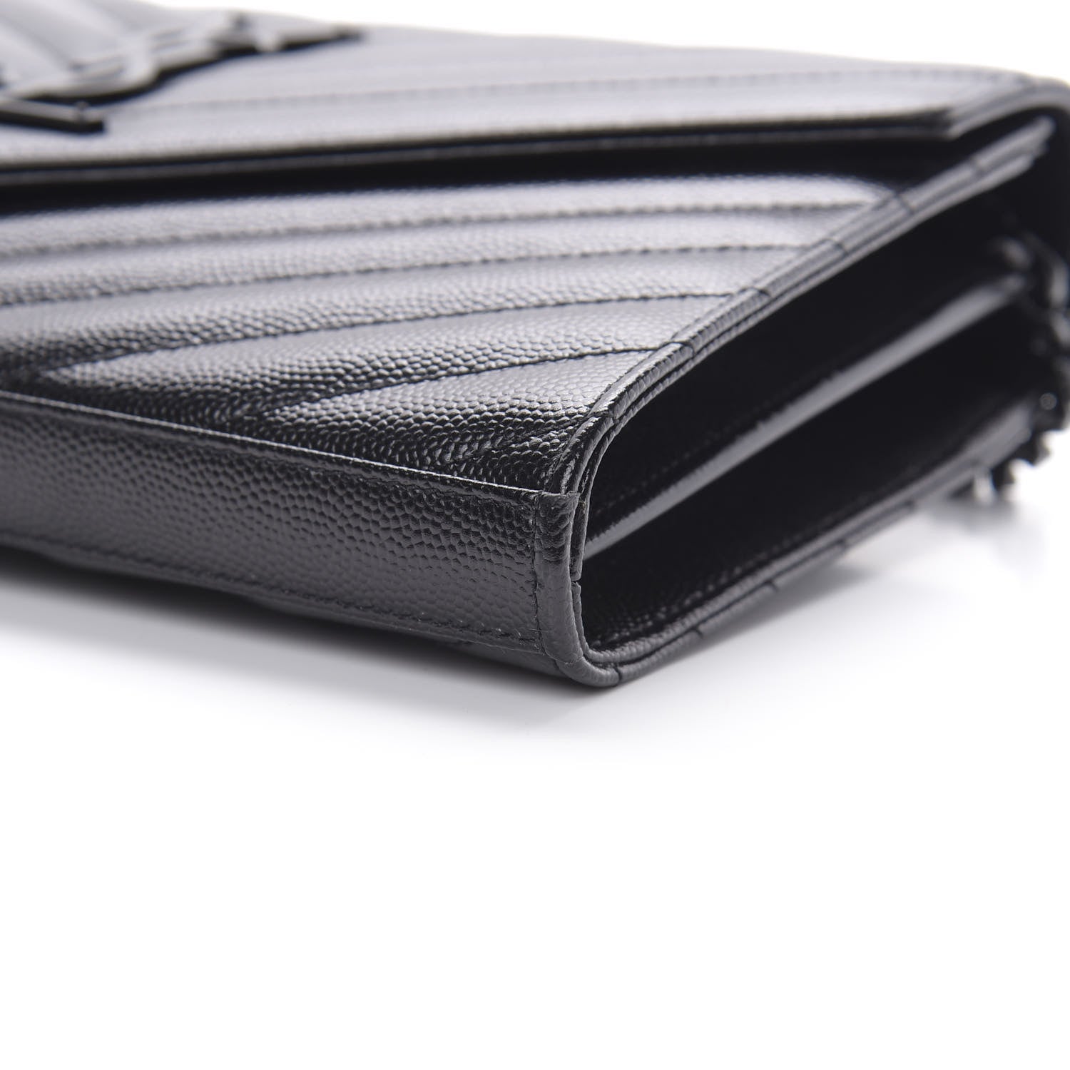 Saint Laurent Grain De Poudre Matelasse Chevron Monogram Chain Wallet Black 10 of 11