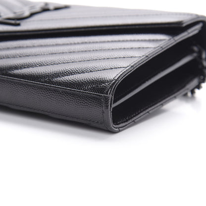 Saint Laurent Grain De Poudre Matelasse Chevron Monogram Chain Wallet Black 10 of 11