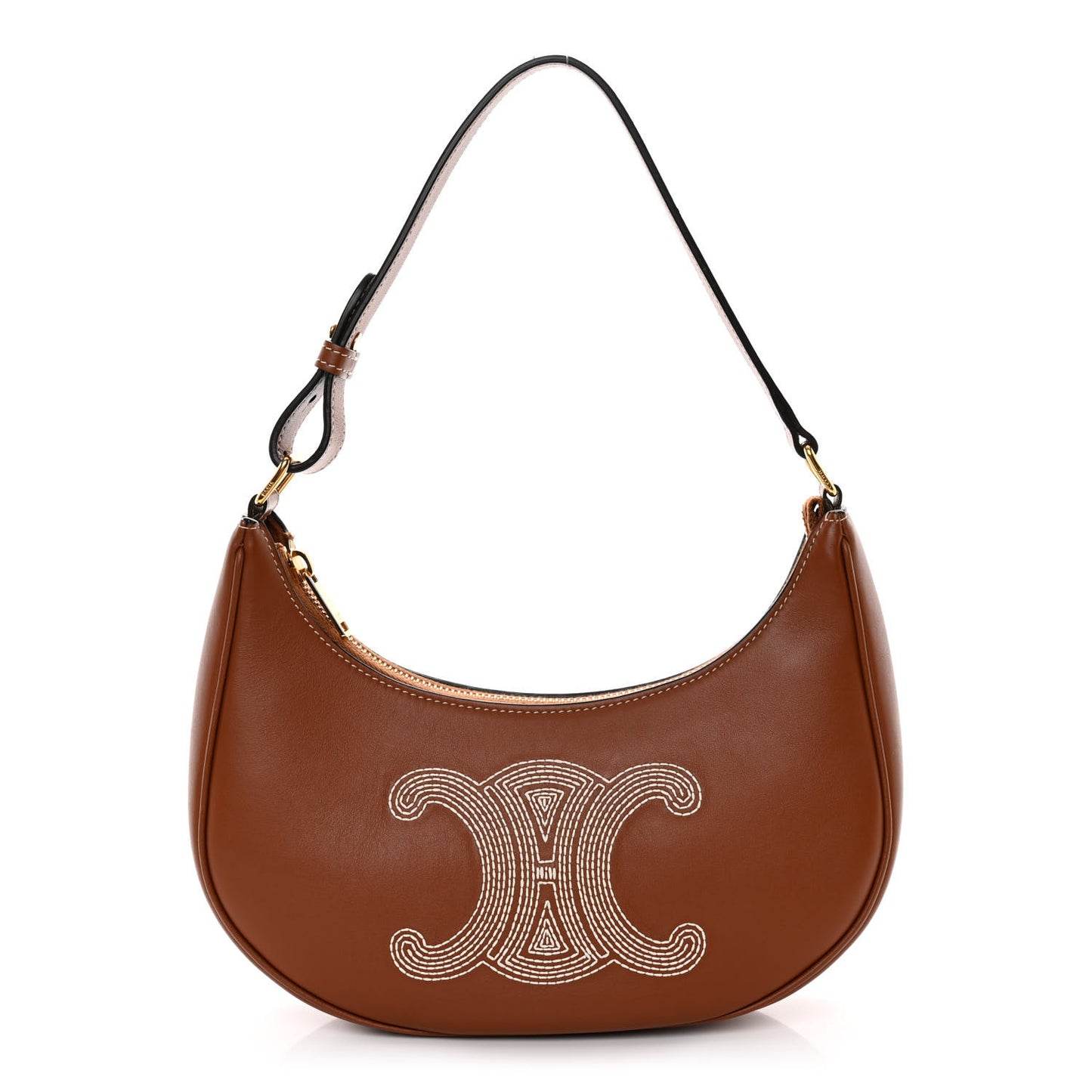 Smooth Calfskin Triomphe Embroidered Ava Shoulder Bag Tan