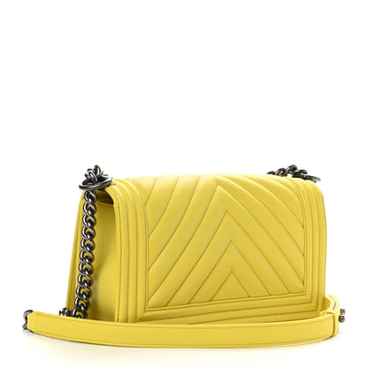 Chanel Calfskin Chevron Quilted Medium Boy Flap Yellow 3 of 10