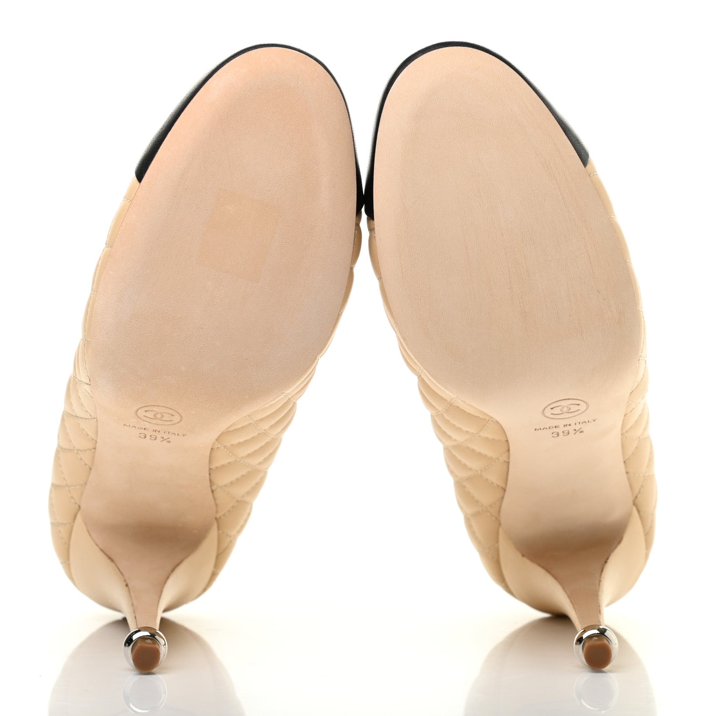Lambskin Quilted CC Cap Toe Pumps 39.5 Beige Black