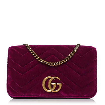 Gucci Velvet Matelasse GG Marmont Mini Bag Fuchsia Violet Cyclamen 2 of 9