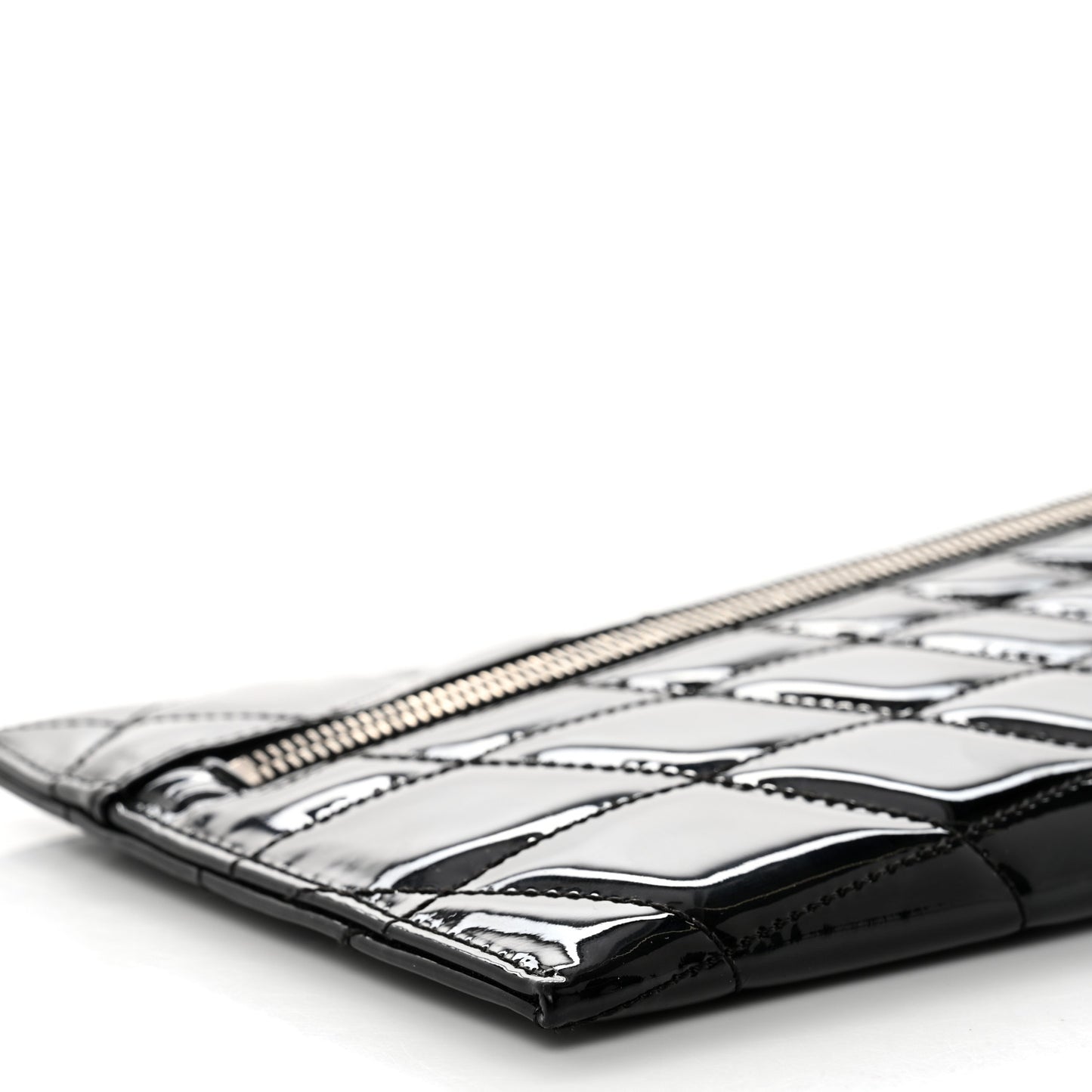 Patent Geometric Quilted Large Kaleidoscope Clutch Black