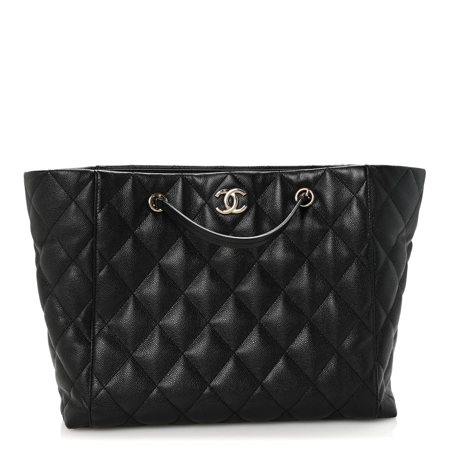 Caviar Quilted Large CC Shopping Tote Black