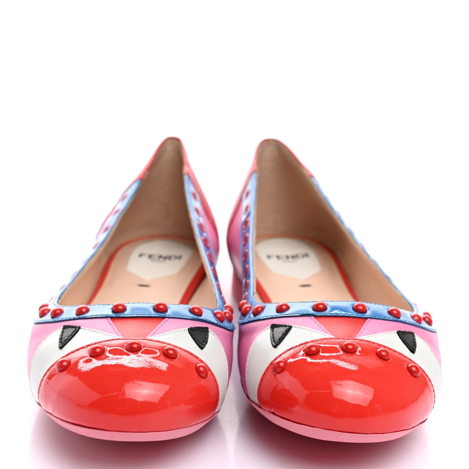 Fendi Patent Vitello Studded Monster Bug Flats 38 Rose Multicolor 2 of 8