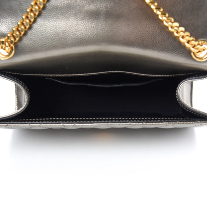 Saint Laurent Metallic Grain De Poudre Textured Mixed Matelasse Triquilt Small Monogram Satchel Piombo 5 of 9