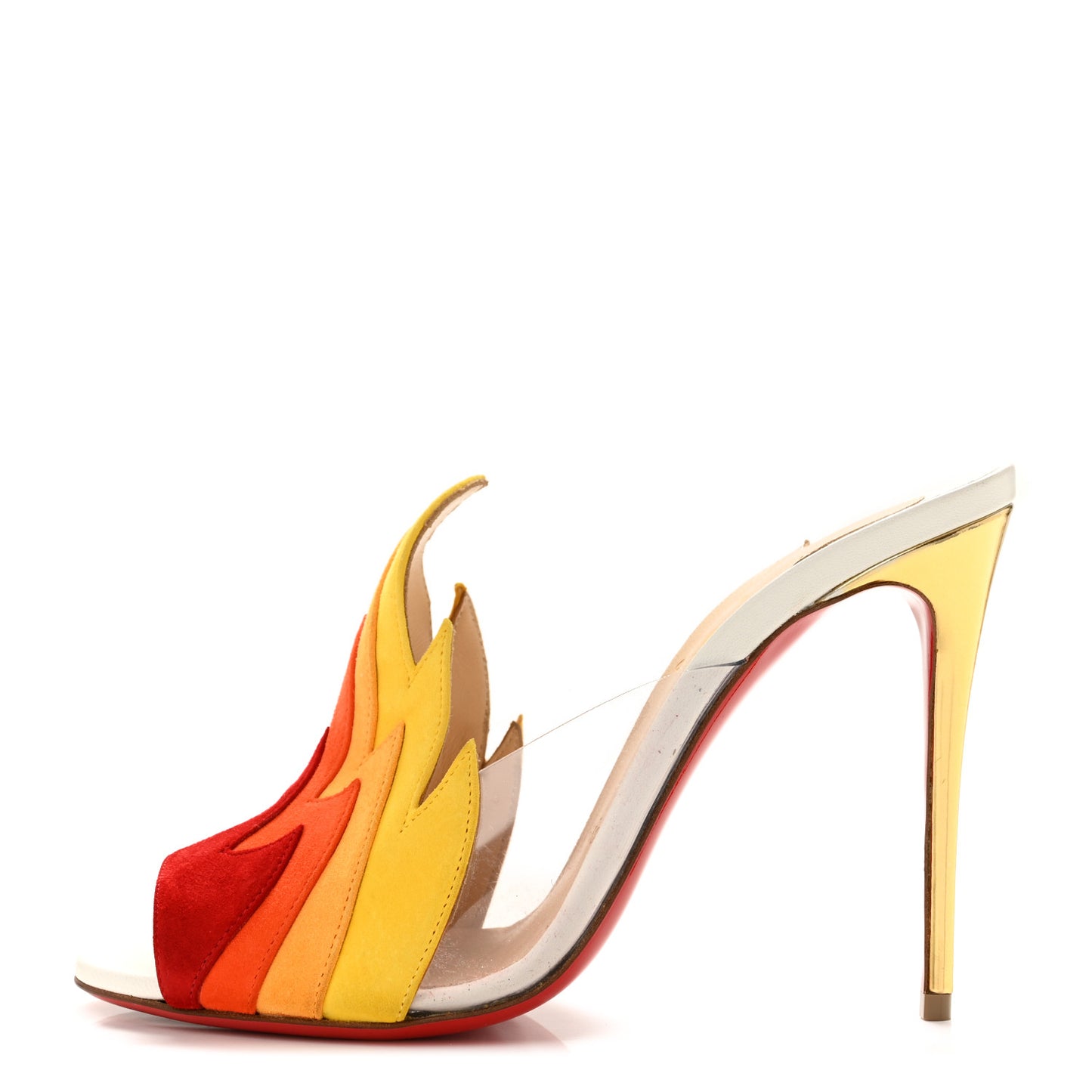 Suede PVC Flame Peep Toe Pumps 38 White Multicolor