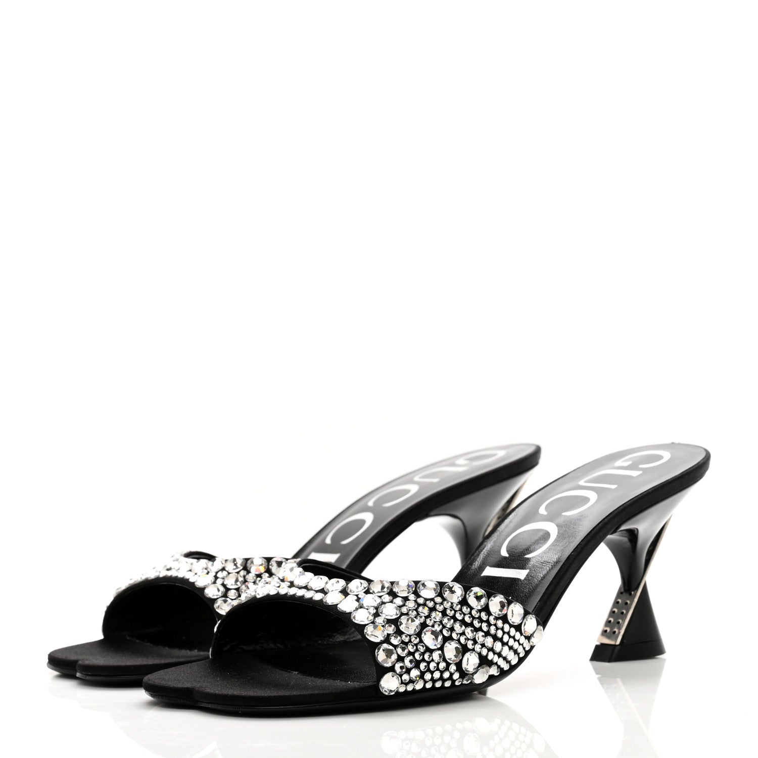 Gucci Satin Crystal 65mm Slide Sandals 37 Black 3 of 7