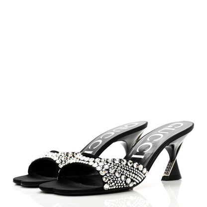 Gucci Satin Crystal 65mm Slide Sandals 37 Black 3 of 7