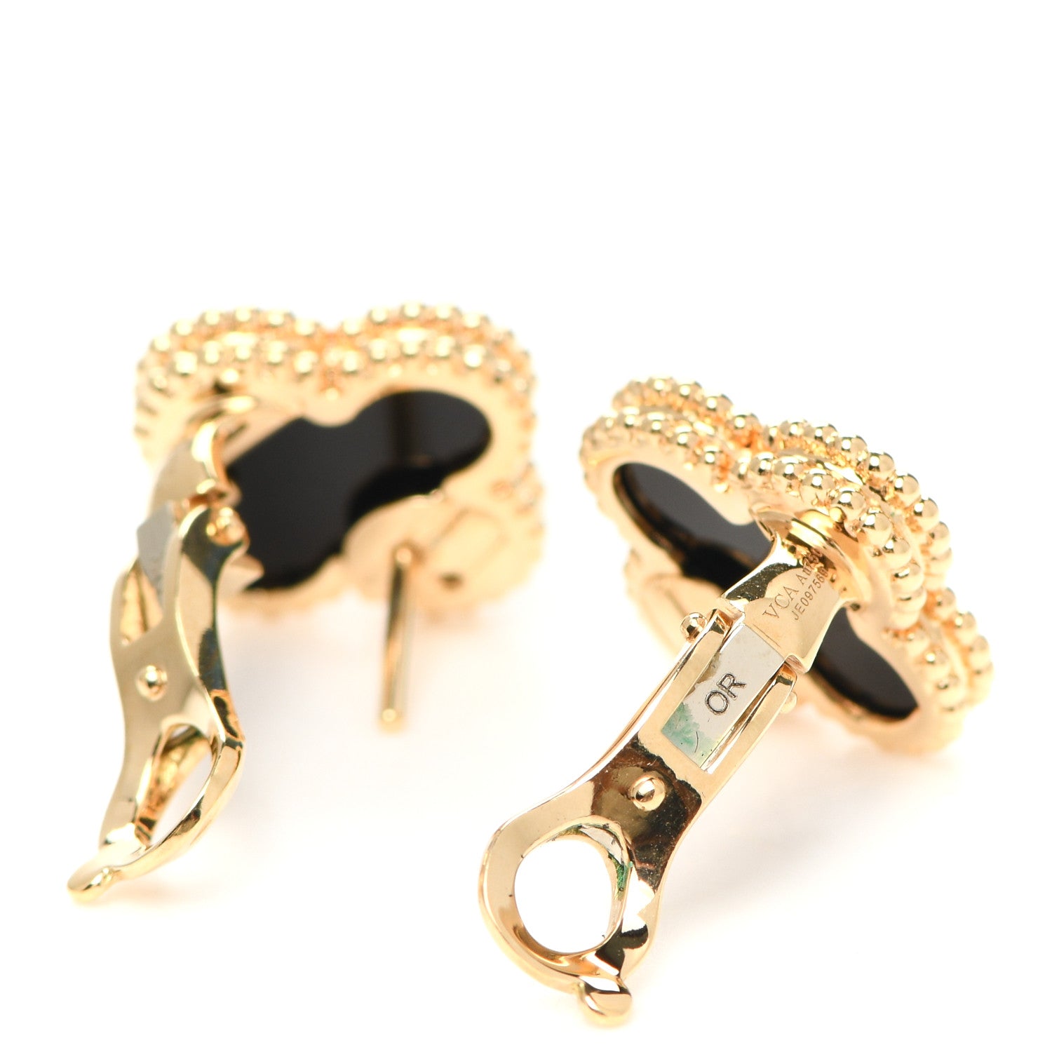 Van Cleef & Arpels 18K Yellow Gold Black Onyx Vintage Alhambra Earrings 3 of 5