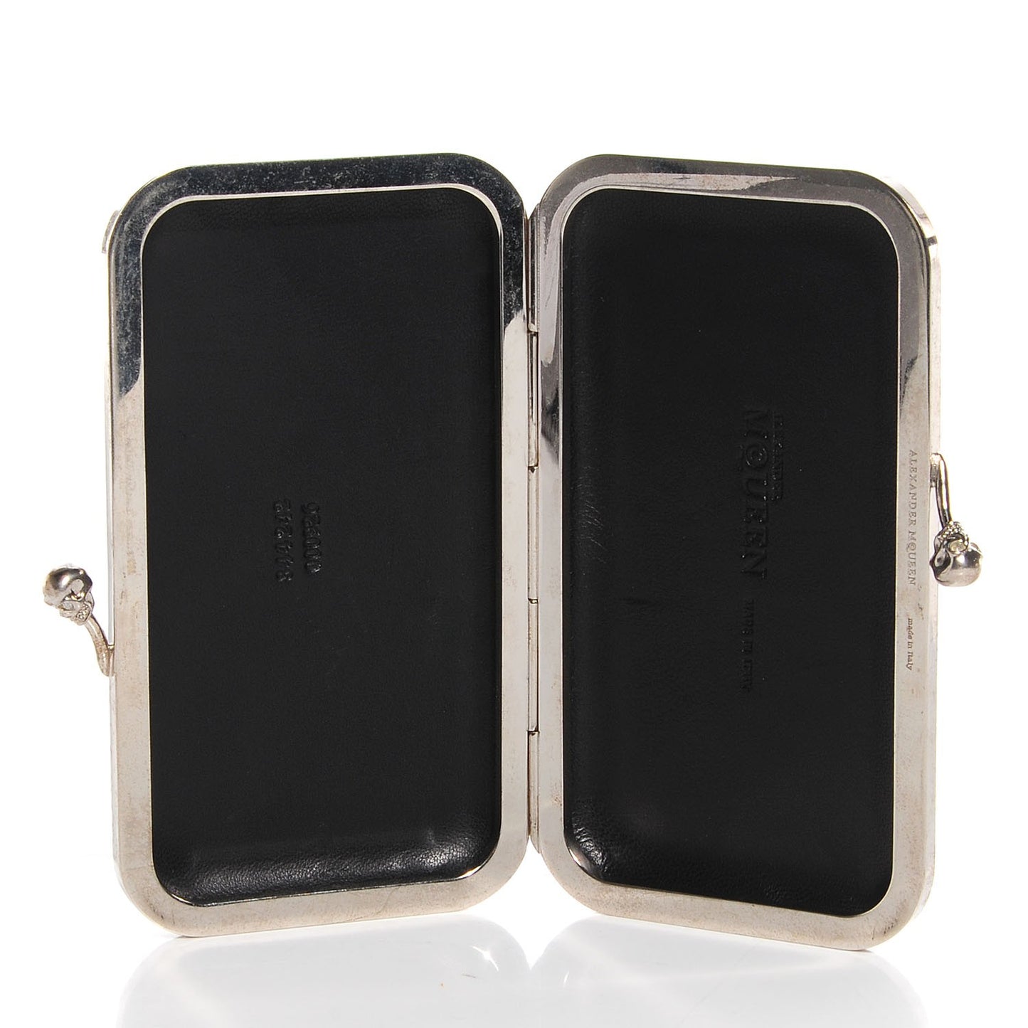 Leather Twin Skull Box Clutch Silver