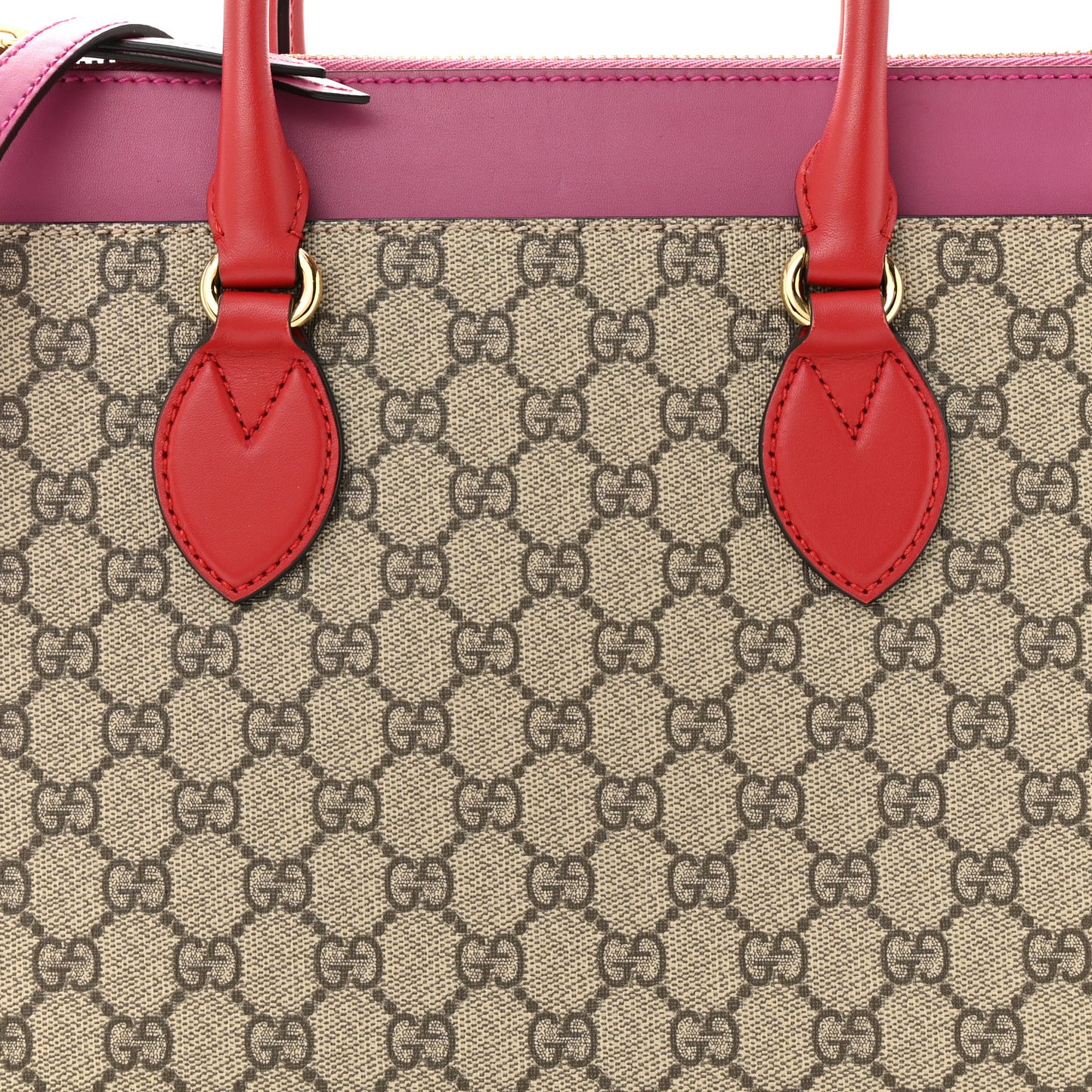 GG Supreme Monogram Moon Calfskin Small Zip Top Tote Beige Ebony Hibiscus Red New Rosette