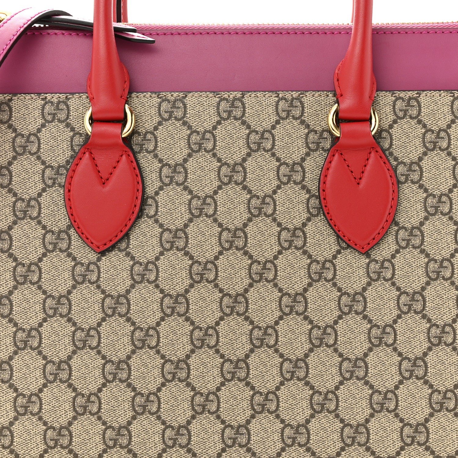 Gucci GG Supreme Monogram Moon Calfskin Small Zip Top Tote Beige Ebony Hibiscus Red New Rosette 8 of 14