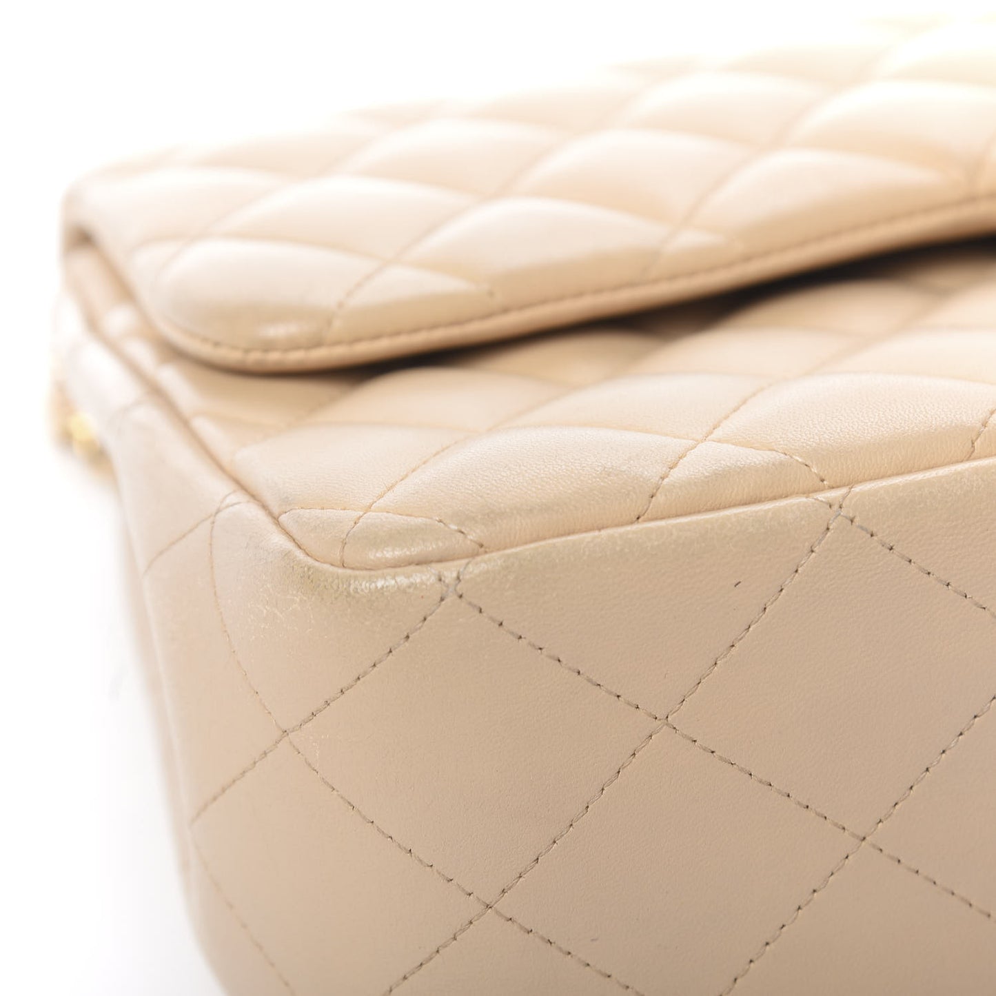 Lambskin Quilted Jumbo Double Flap Beige