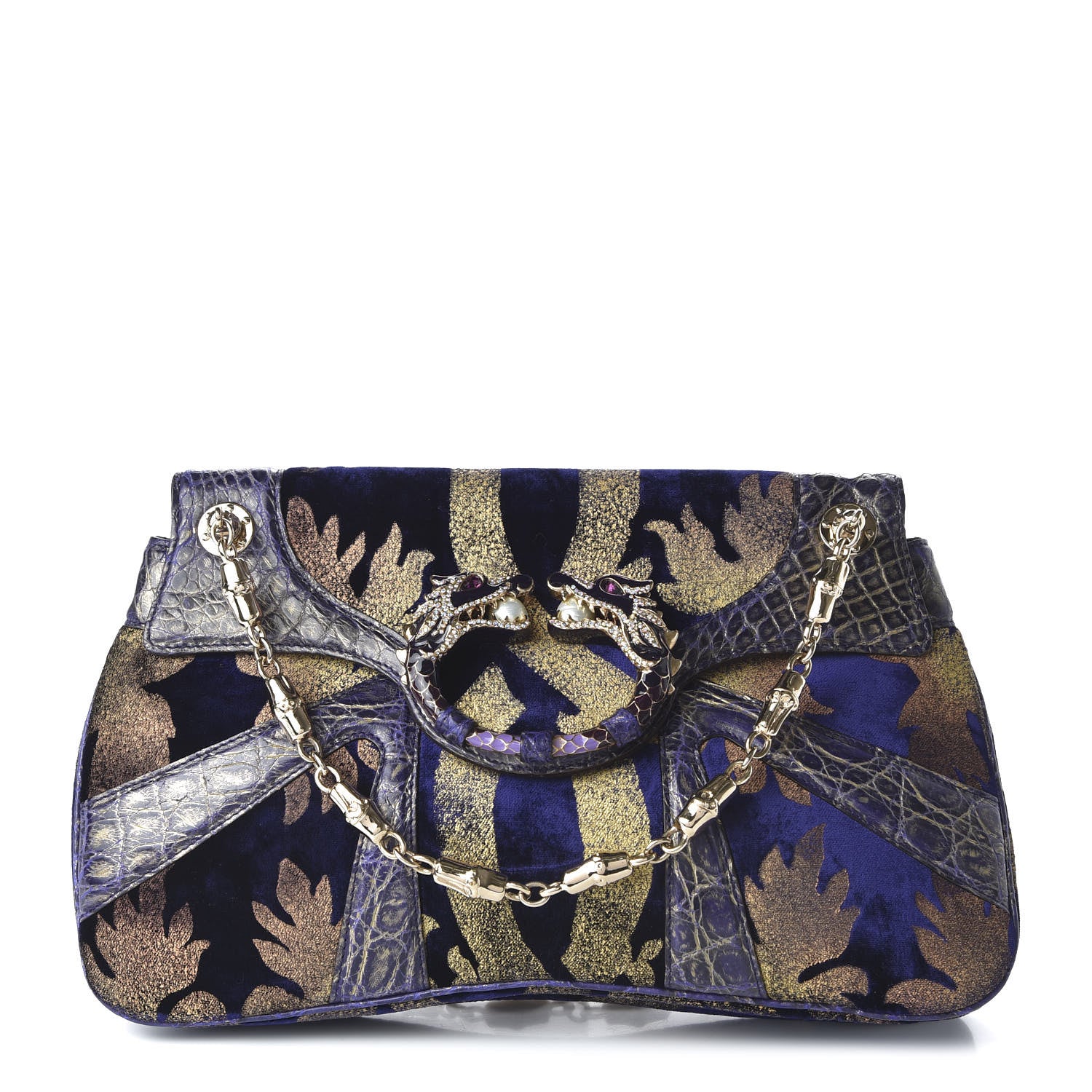 Gucci Velvet Calfskin Crocodile Embossed Limited Edition Tom Ford Jeweled Dragon Bag Purple Gold 1 of 10