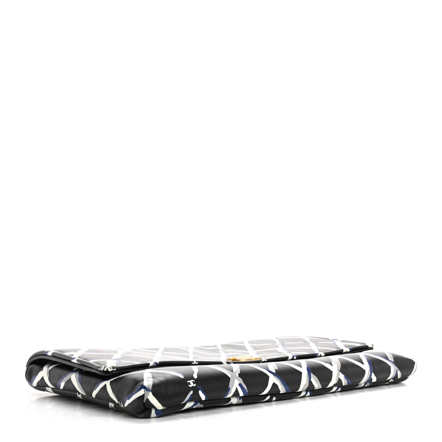 Lambskin Printed Quilt Flap Clutch Black White