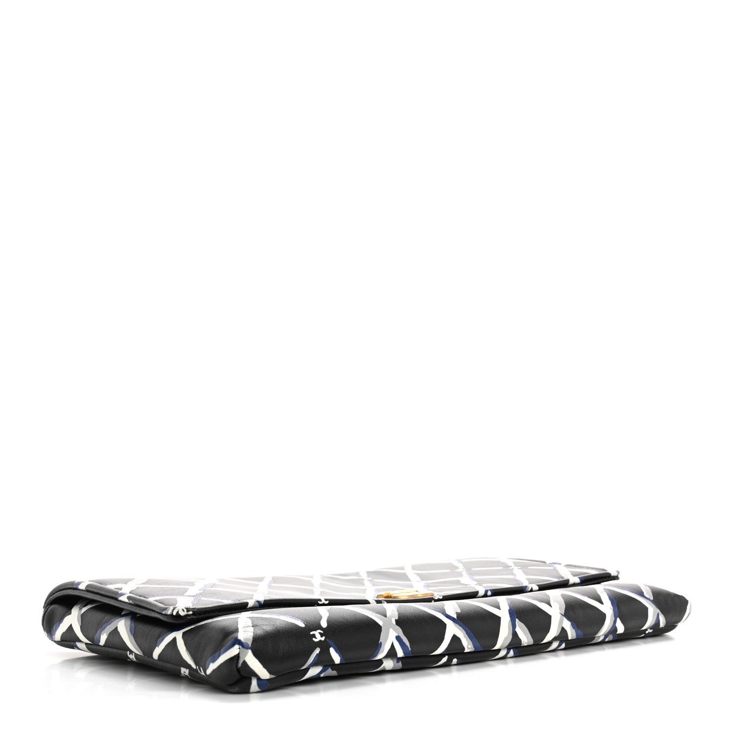 Chanel Lambskin Printed Quilt Flap Clutch Black White 4 of 15