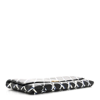 Chanel Lambskin Printed Quilt Flap Clutch Black White 4 of 15