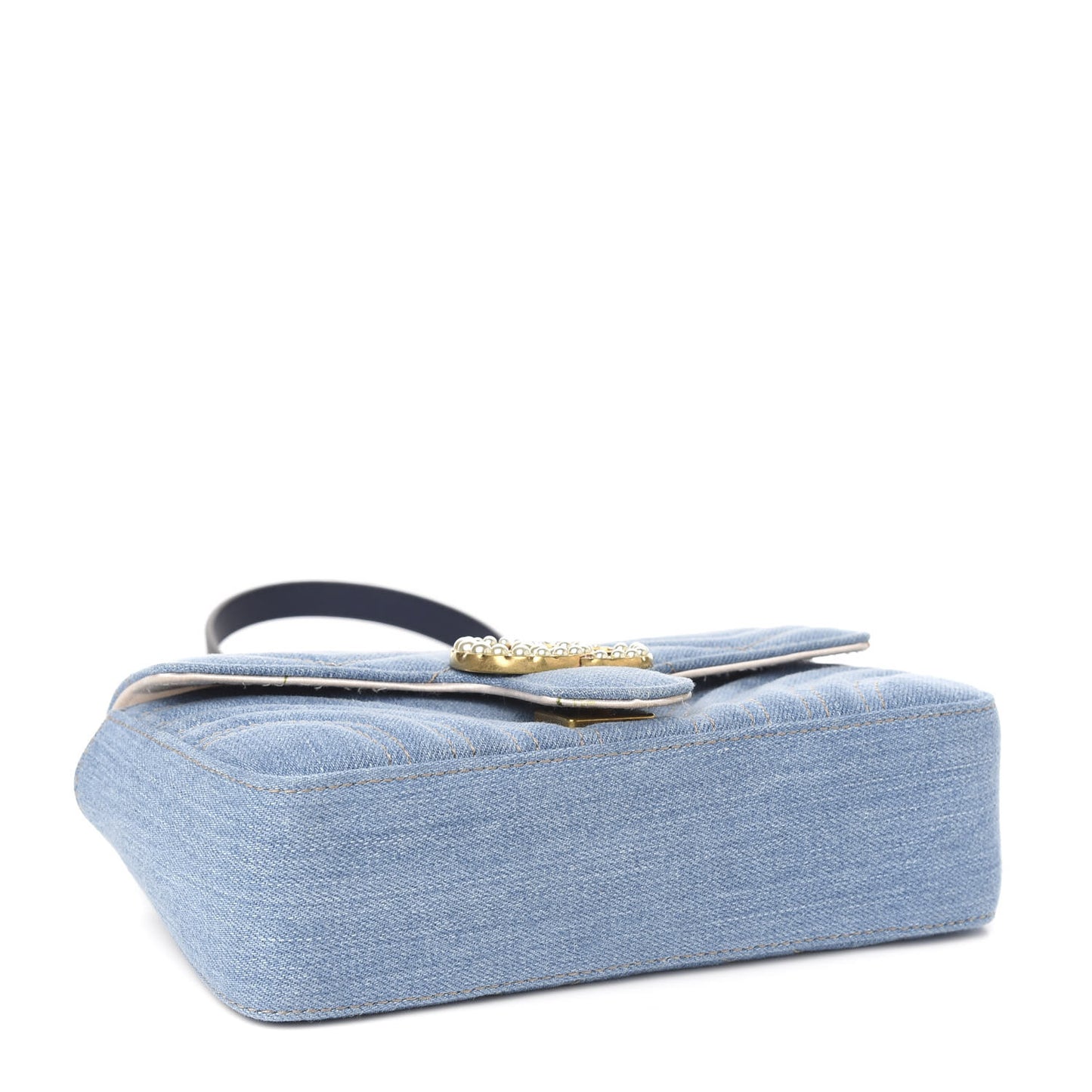 Denim Matelasse Mini Pearly GG Marmont Shoulder Bag Blue