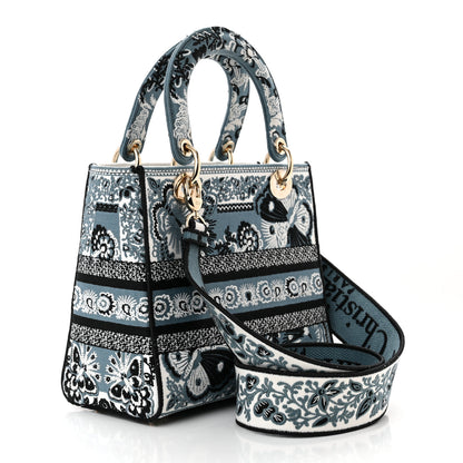 Christian Dior Canvas Embroidered Butterfly Bandana Print Medium Lady D-Lite Denim Blue 3 of 11