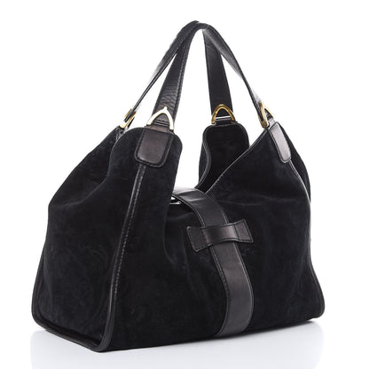 Gucci Nubuck Brocade Medium Soft Stirrup Shoulder Bag Black 3 of 18