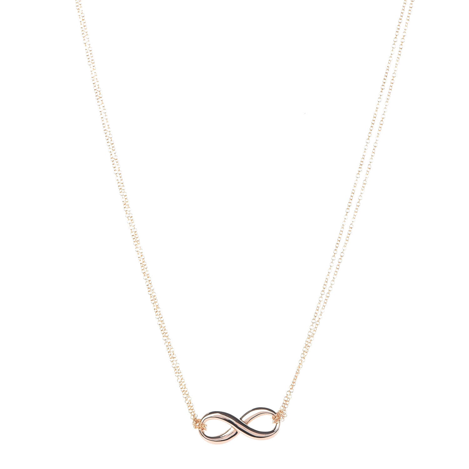 Tiffany 18K Rose Gold Infinity Double Chain Pendant Necklace 1 of 6