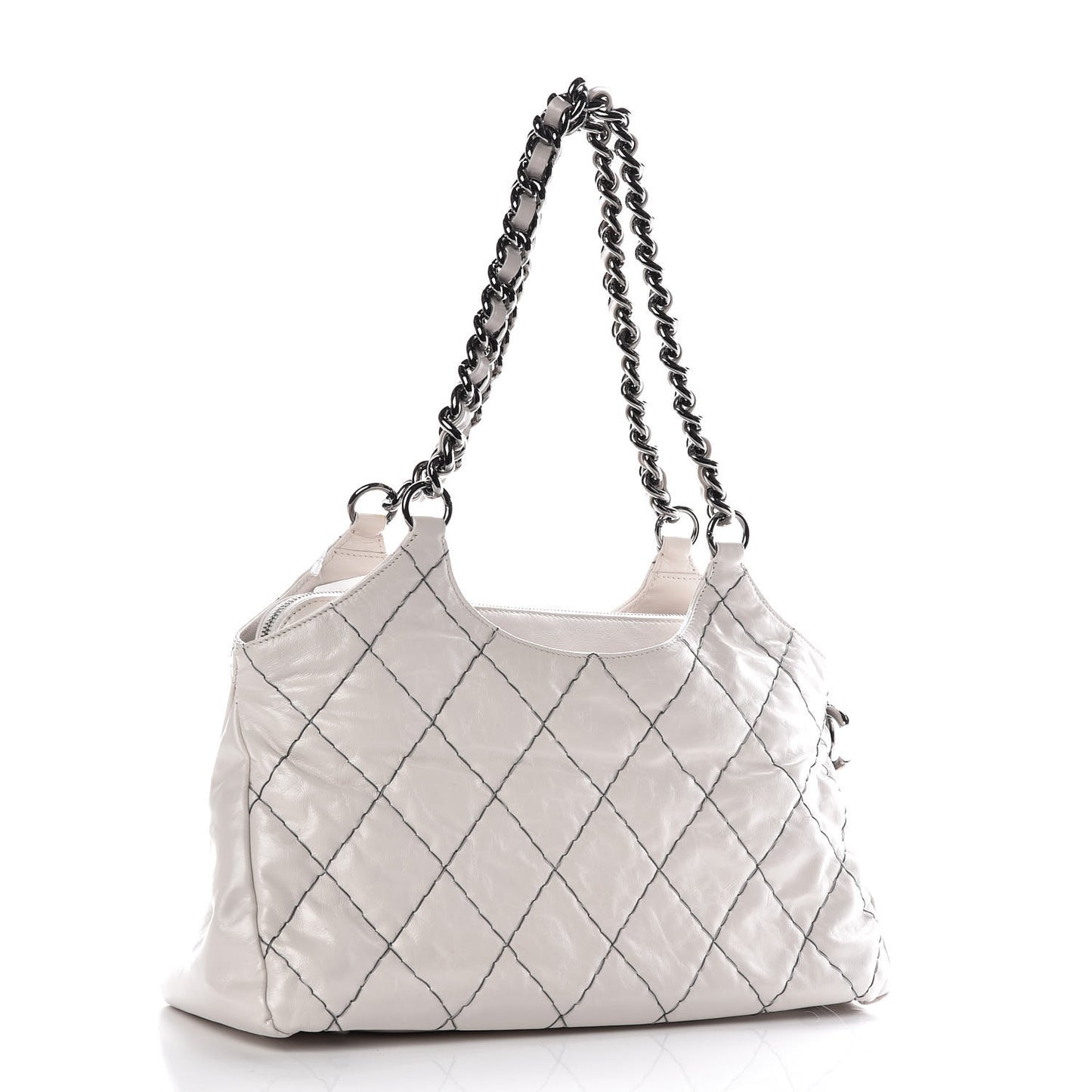 Glazed Goatskin Double Contrast Stitch Hobo Dark White