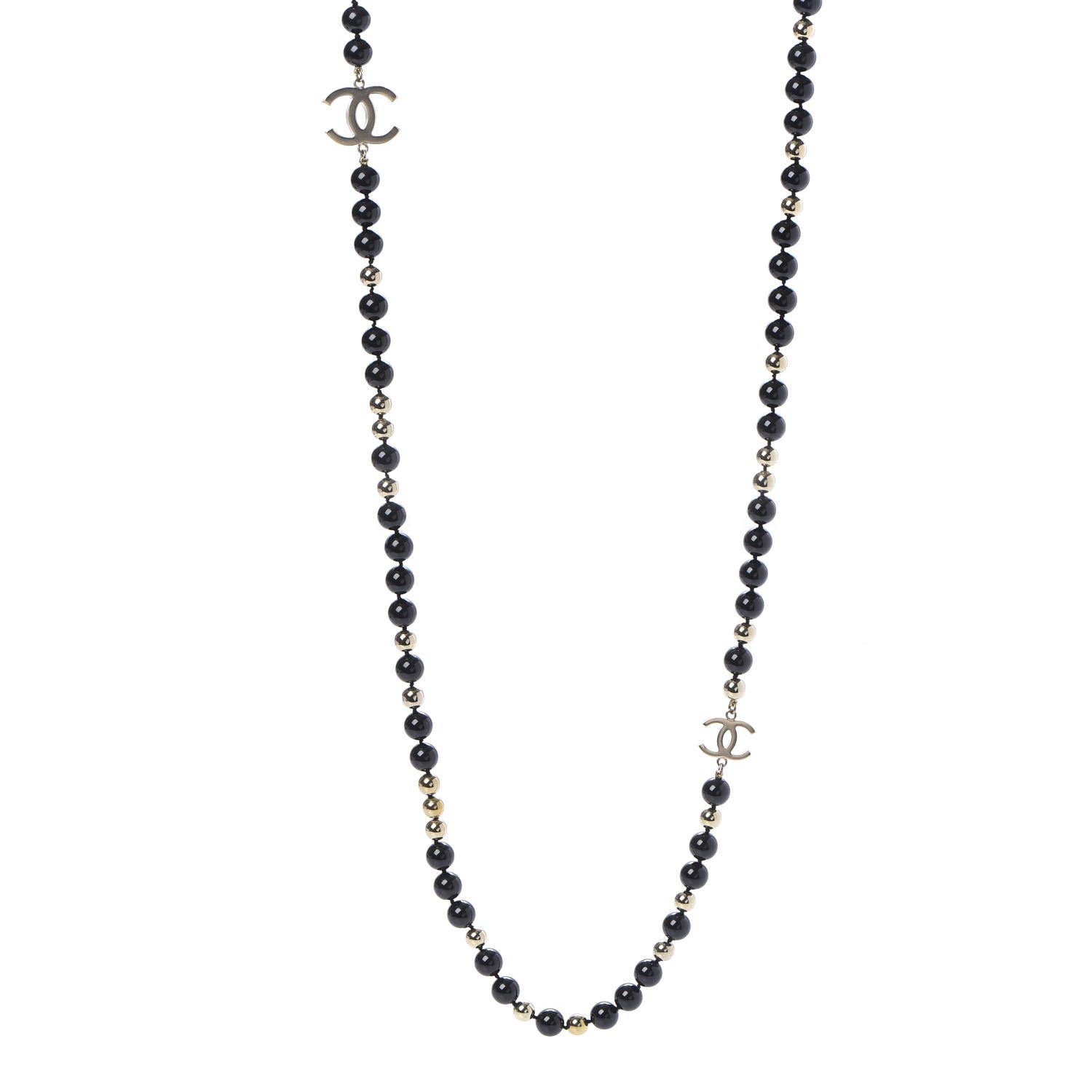 Chanel Beaded CC Long Necklace Black Gold 1 of 6