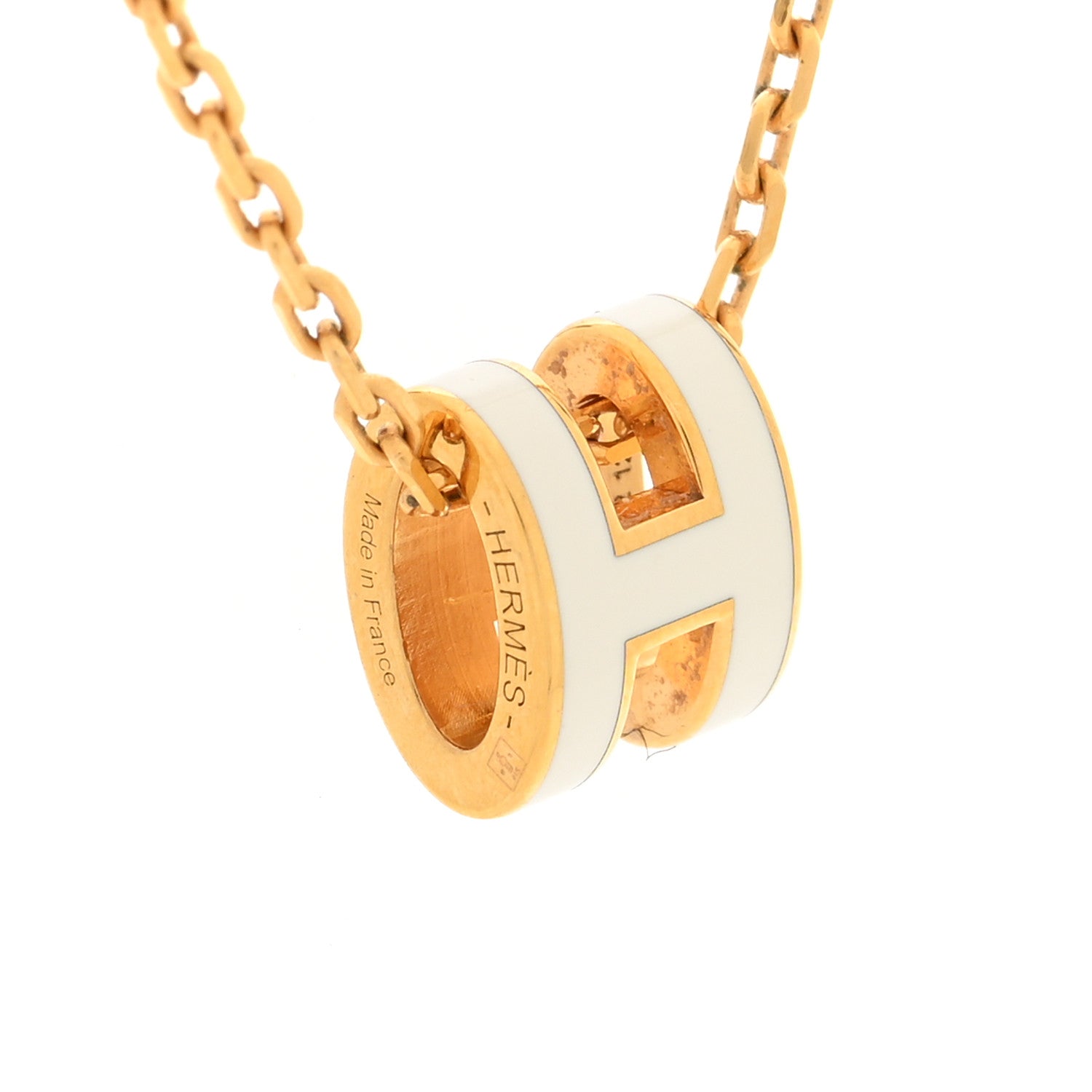 Hermes Lacquered Gold Mini Pop H Pendant Necklace White 4 of 6