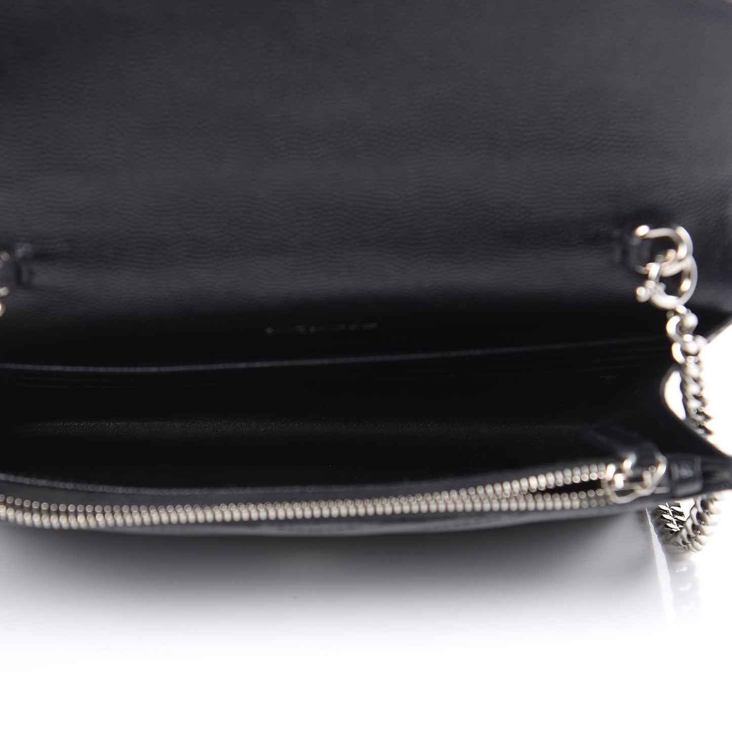 Grain De Poudre Matelasse Chevron Monogram Envelope Chain Wallet Black