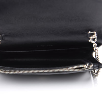 Saint Laurent Grain De Poudre Matelasse Chevron Monogram Envelope Chain Wallet Black 5 of 16