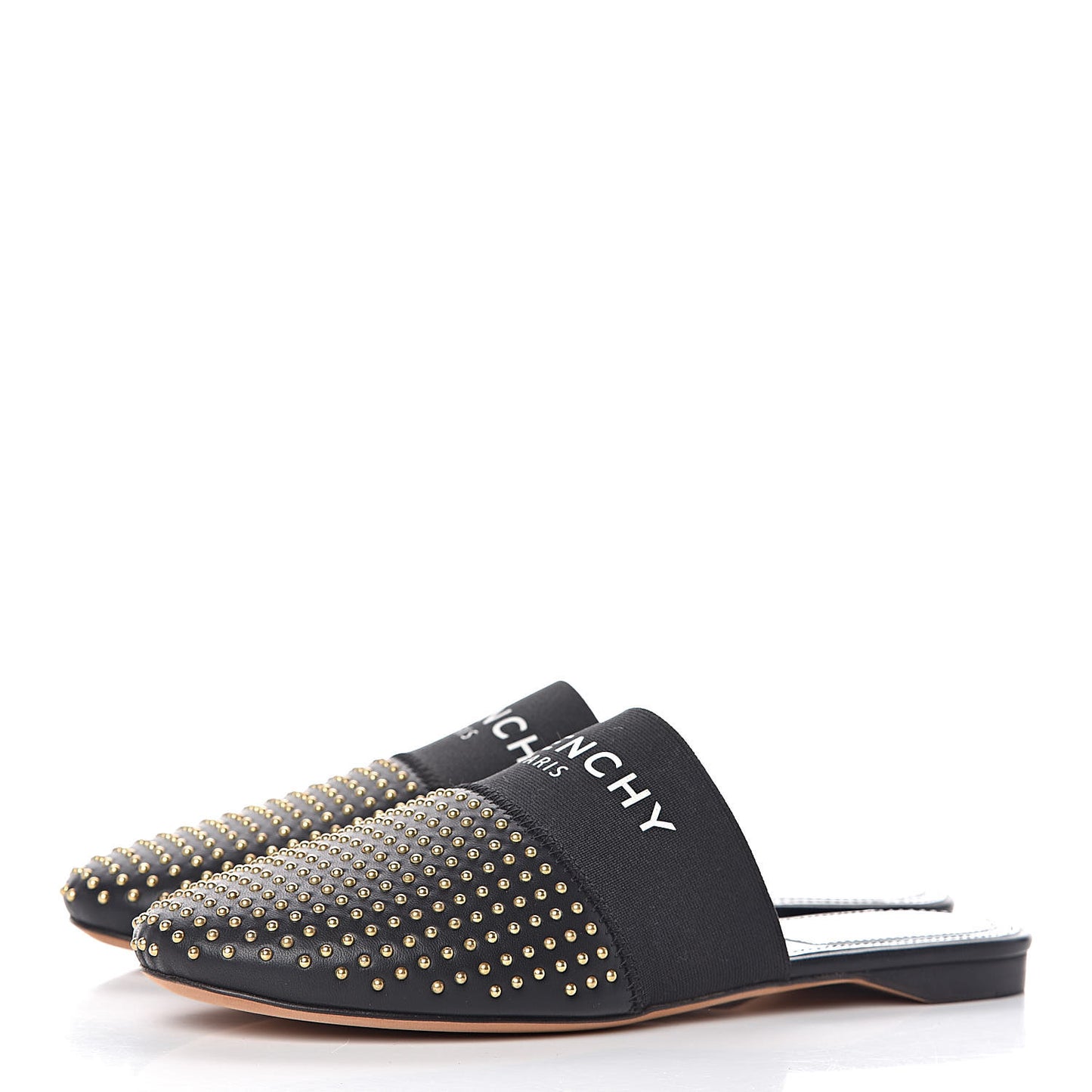 Calfskin Studded Bedford Logo Mule Slides 36.5 Black