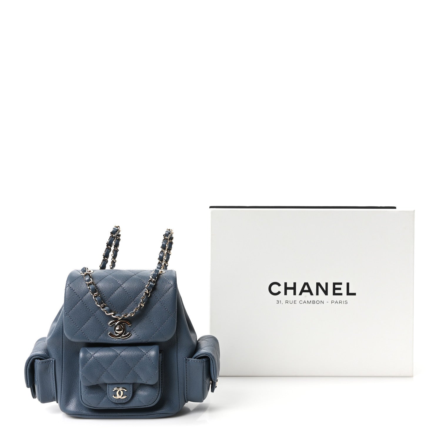 Chanel Shiny Caviar Quilted Small Duma Pockets Drawstring Backpack Blue 11 of 11