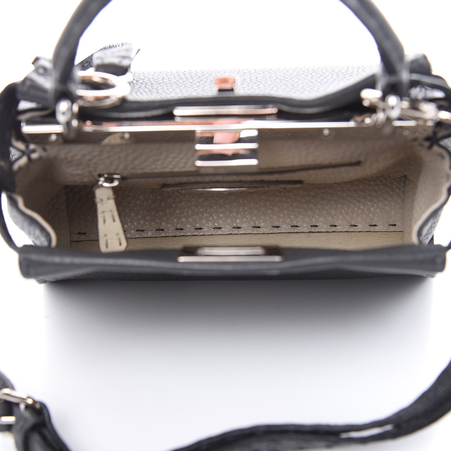 Cuoio Romano Selleria Bi-Color Mini Peekaboo Iconic Satchel Asfalto Latte