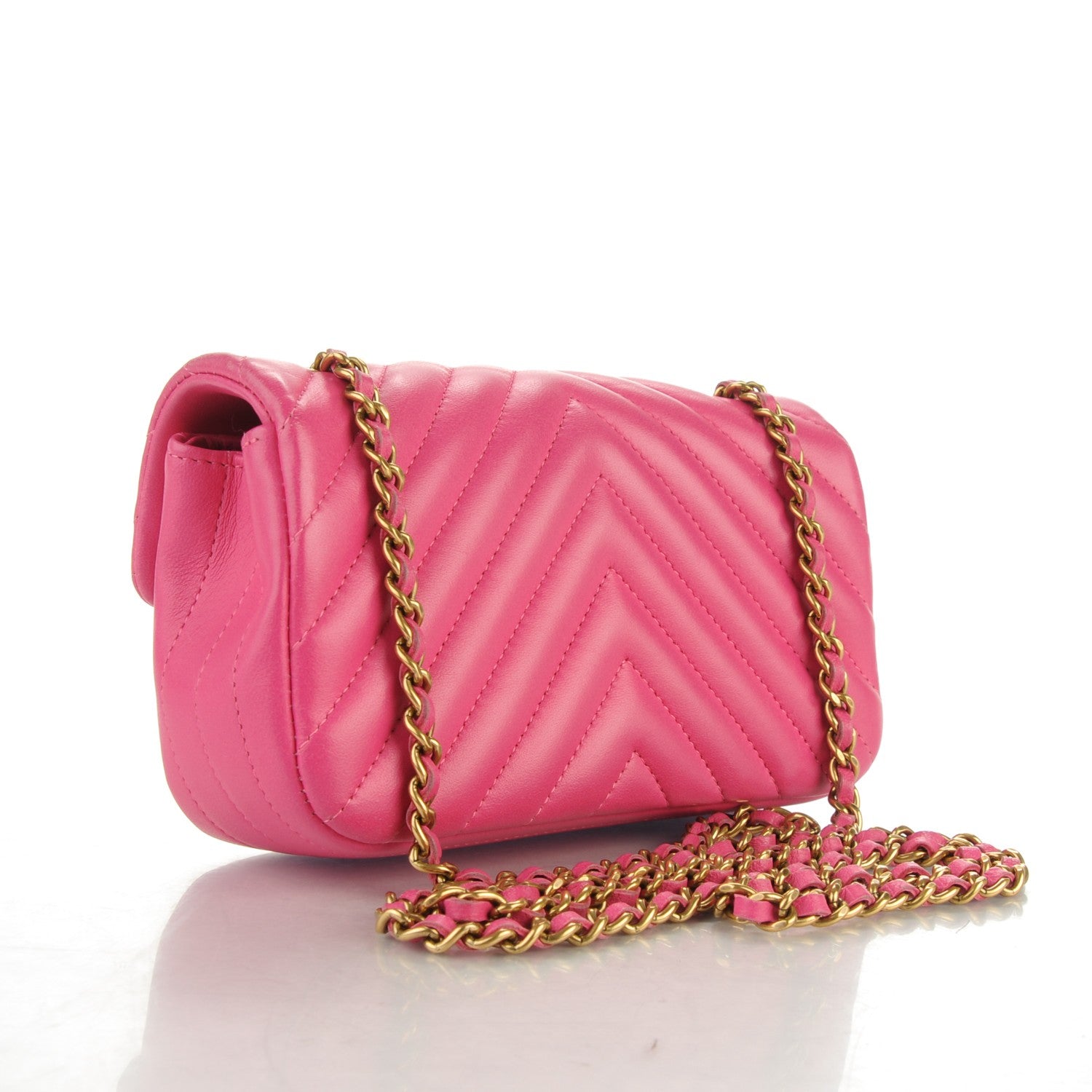 Chanel Lambskin Chevron Quilted Extra Mini Rectangular Flap Dark Pink 6 of 14
