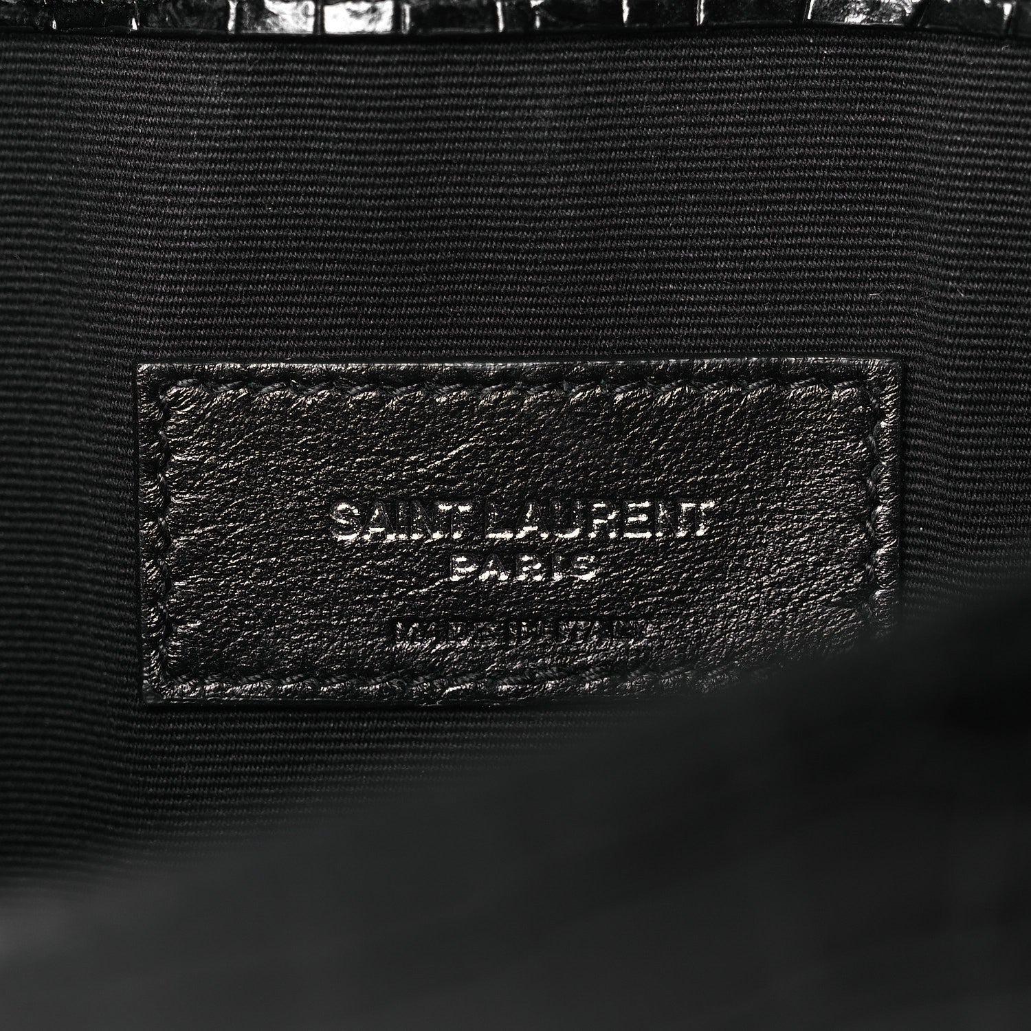 Saint Laurent Calfskin Crocodile Embossed Uptown Monogram Clutch Black 6 of 8