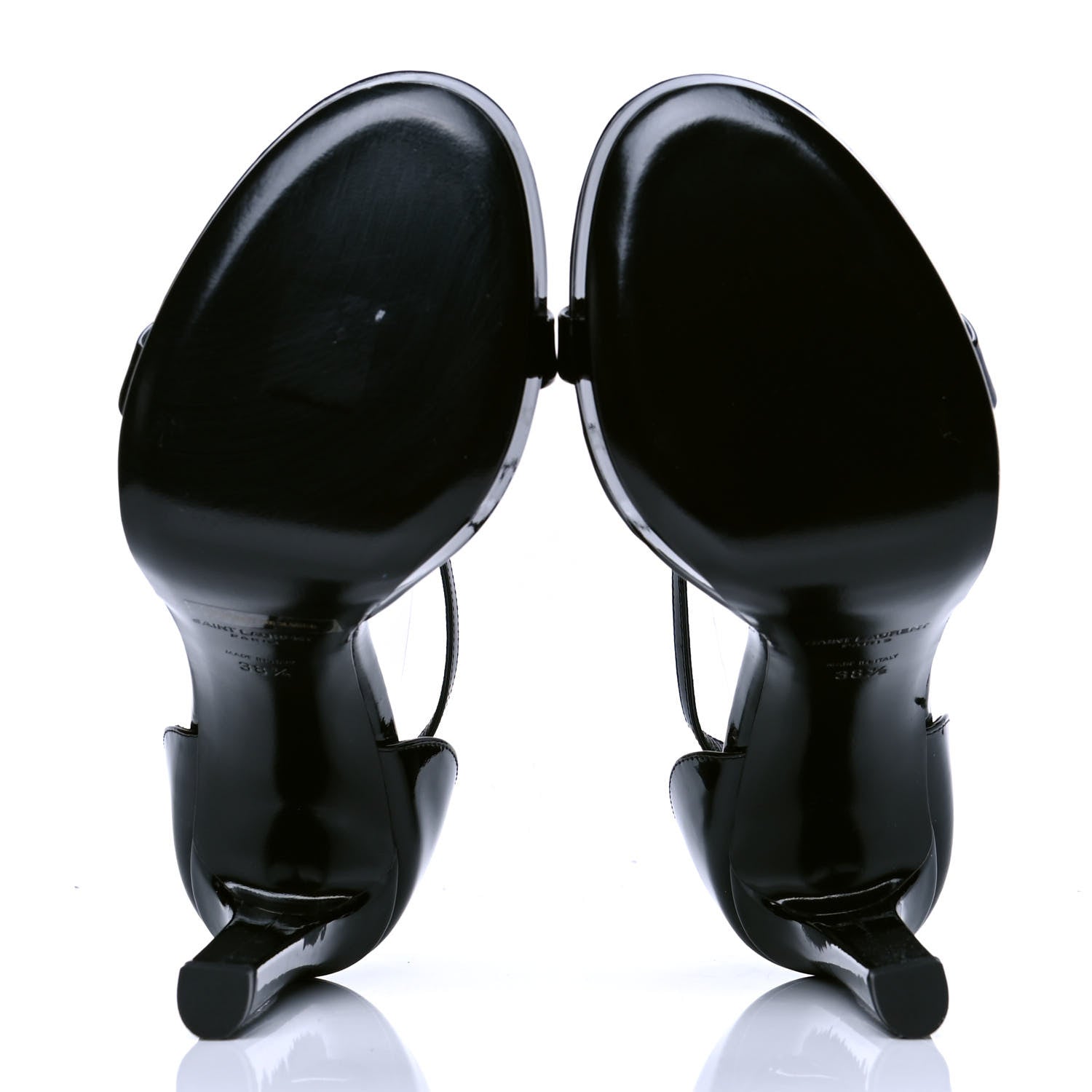Saint Laurent Patent Calfskin Hall 105 Ankle Strap Platform Sandals 38.5 Black 4 of 5