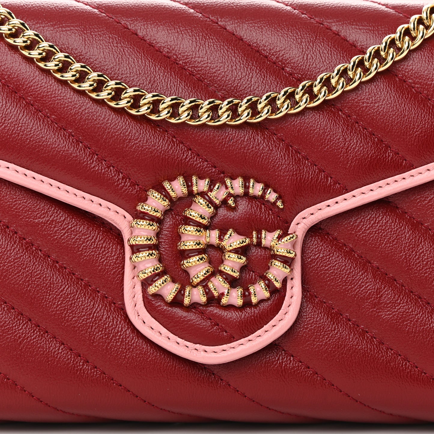 Azalea Calfskin Enamel Matelasse Diagonal Torchon GG Marmont Chain Wallet New Cherry Red Wild Rose