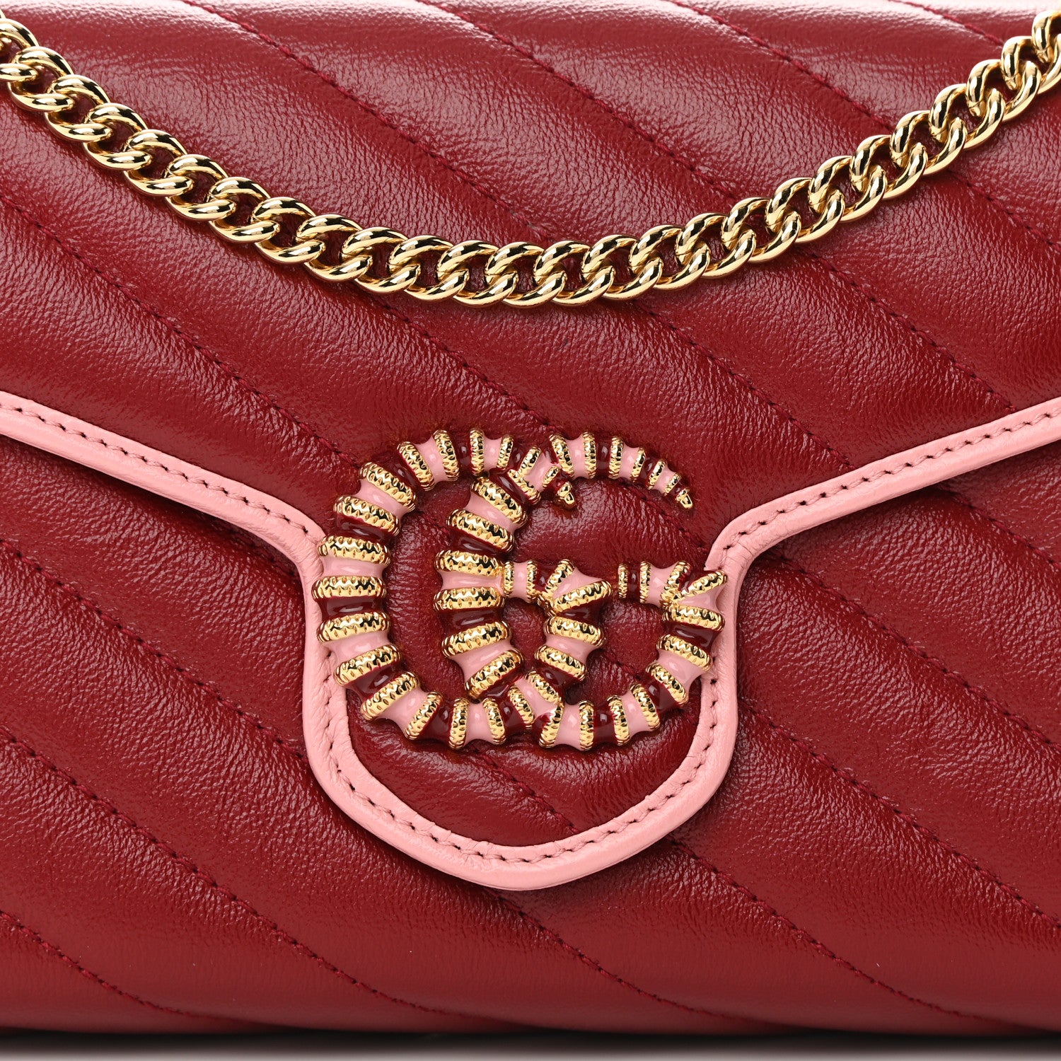 Gucci Azalea Calfskin Enamel Matelasse Diagonal Torchon GG Marmont Chain Wallet New Cherry Red Wild Rose 8 of 14