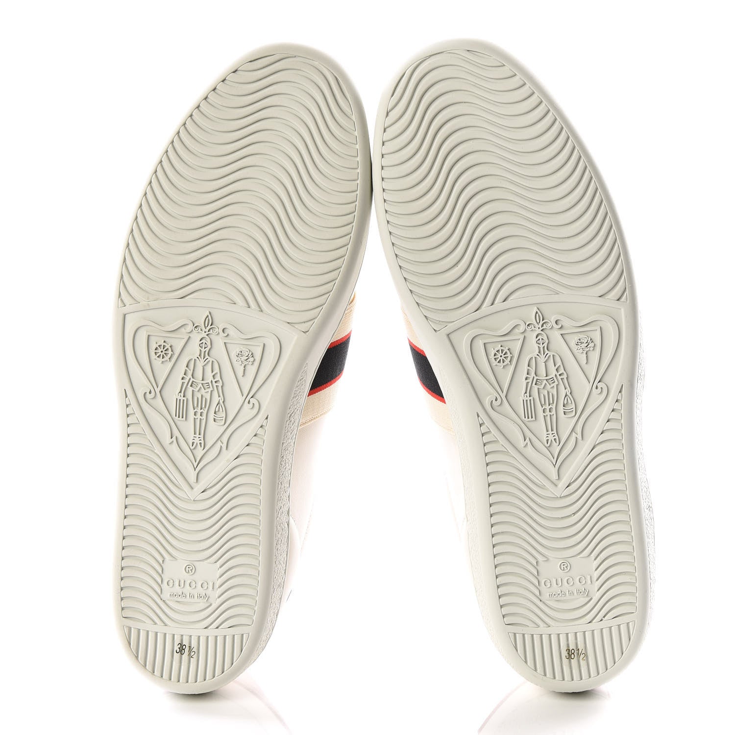 Gucci Calfskin Stripe Womens New Ace Sneakers 38.5 New Mystic White Ecru Red Flame 5 of 9