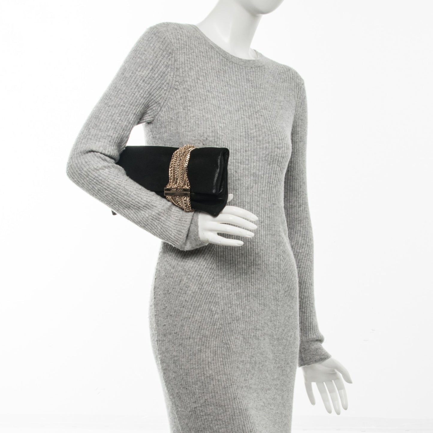 Shimmer Suede Chandra Clutch Black