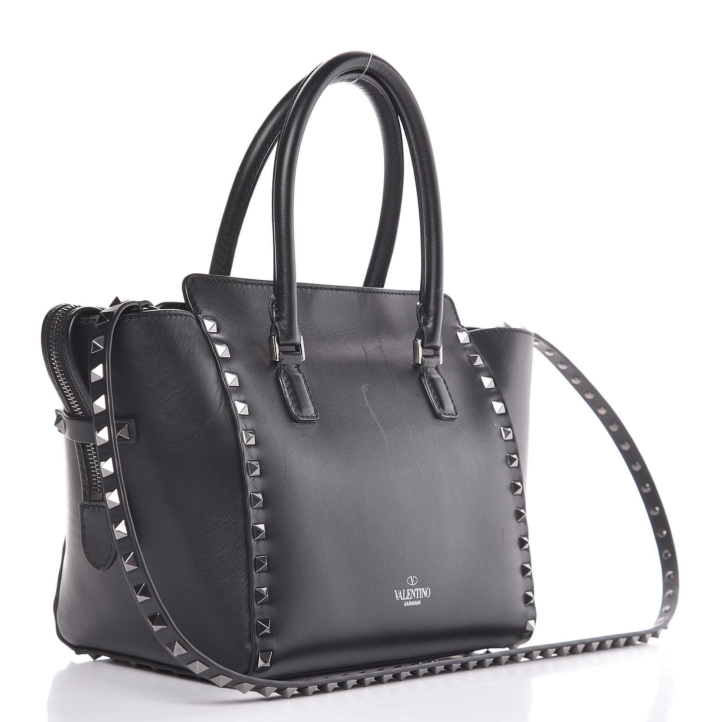 Vitello Small Rockstud Double Handle Tote Black
