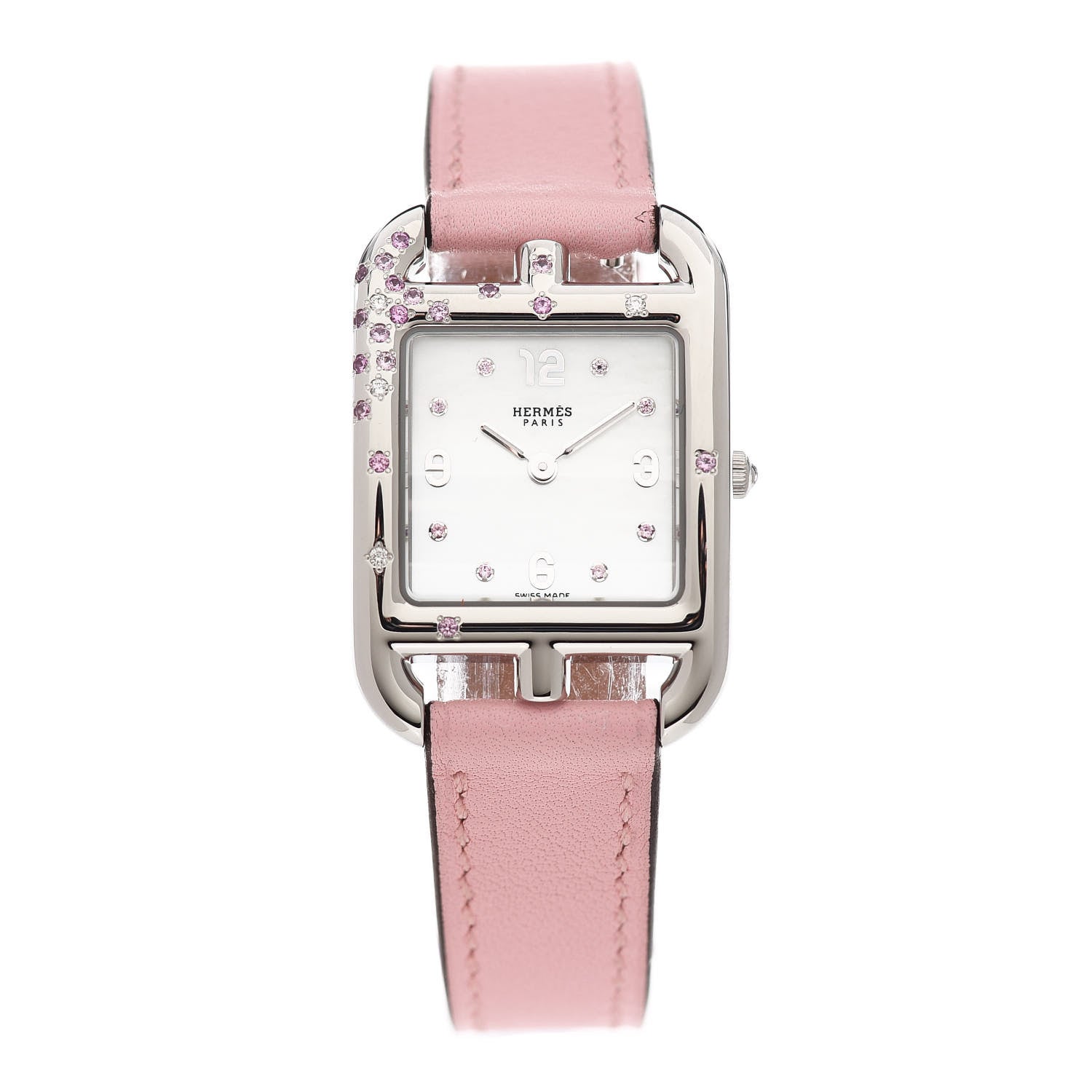 Hermes Stainless Steel Swift Diamond Pink Sapphire Mother of Pearl 23mm Cape Cod Quartz Watch Rose Sakura 1 of 5
