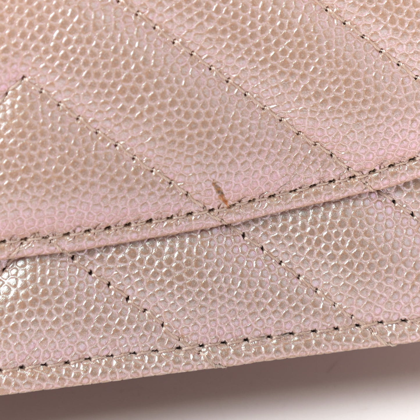 Metallic Caviar Chevron Quilted Wallet On Chain WOC Light Gold