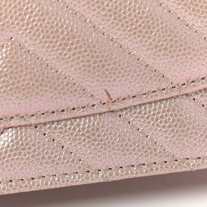 Chanel Metallic Caviar Chevron Quilted Wallet On Chain WOC Light Gold 12 of 12
