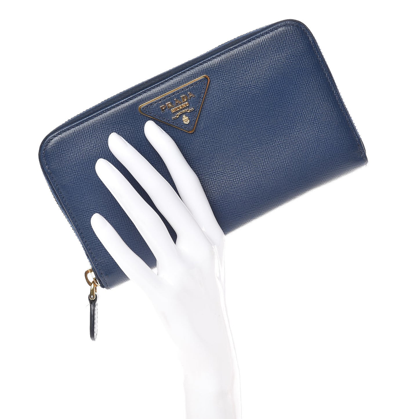 Saffiano Triangle Zip Around Wallet Blue