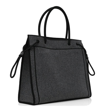 Fendi Melange Flannel Satin Logo Embroidered Threaded Edge Shopping Tote Grigio Black 2 of 5