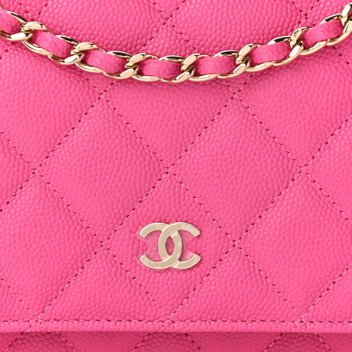 Caviar Quilted Wallet on Chain WOC Dark Pink