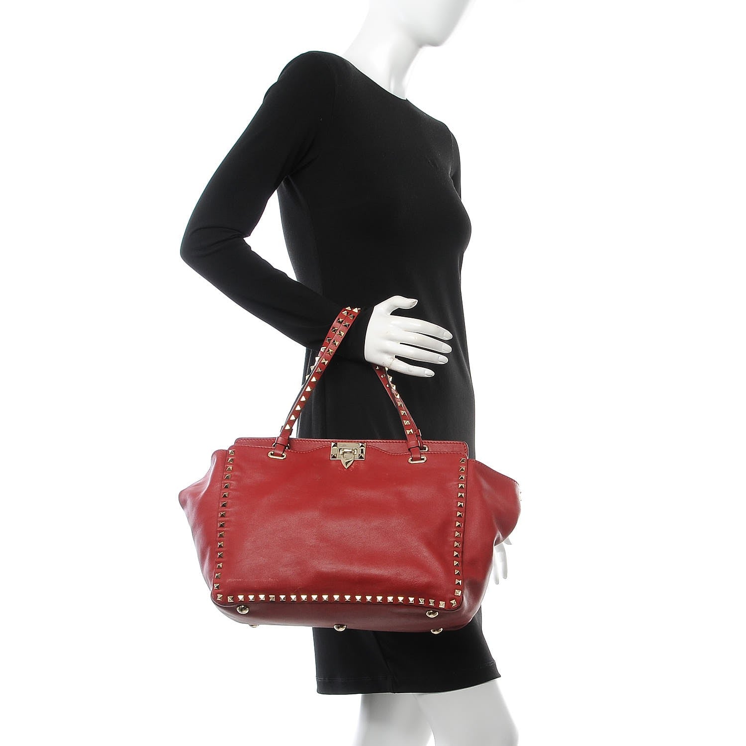 Valentino Garavani Vitello Medium Rockstud Tote Rosso Valentino 2 of 12